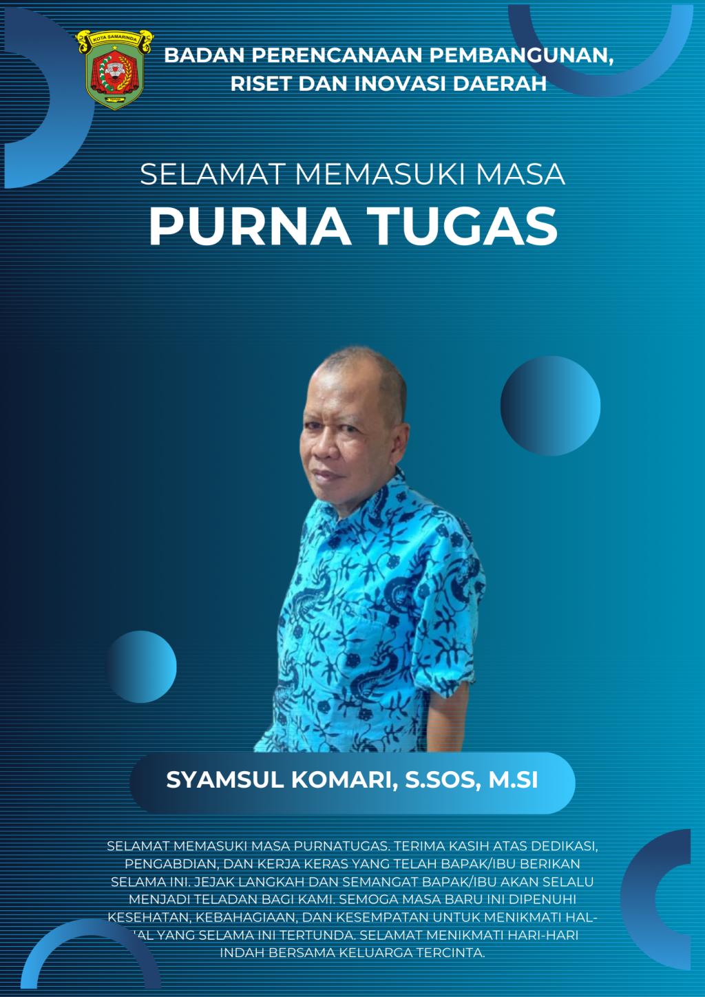 BAPPERIDA Samarinda Lepas Purna Tugas Syamsul Komari, S.Sos, M.Si dengan Penuh Apresiasi